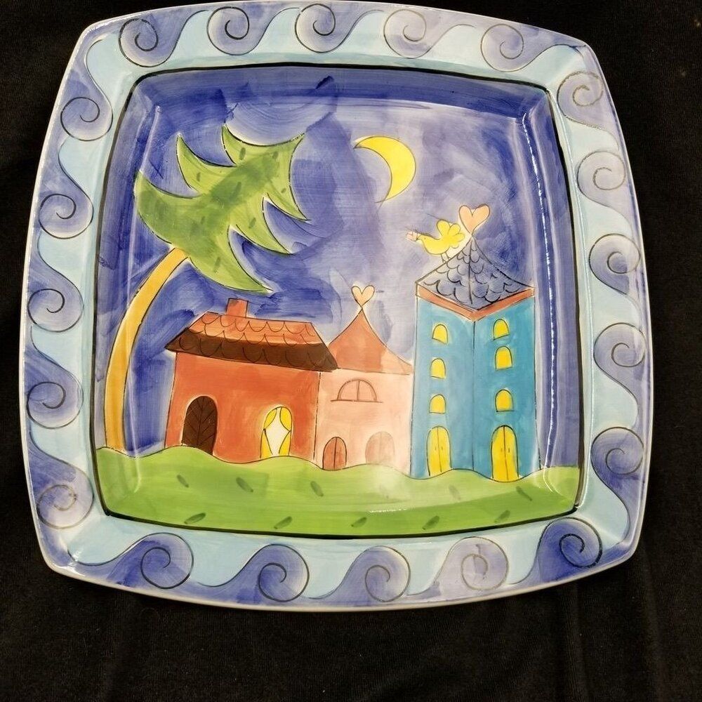Vintage 1999 Marianne Vinich Ceramic Hand Painted Square Plate Love Bird Tray